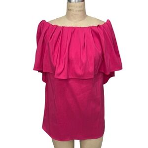 NEW 5RUE Off Shoulder Ruffle Top Hot Pink Tunic Size S Pockets Made in Italy